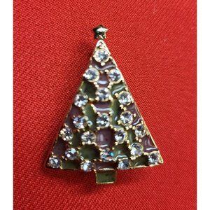 Liz Claiborne Christmas Tree Pin Mother of Pearl with Rhinestones Brooch